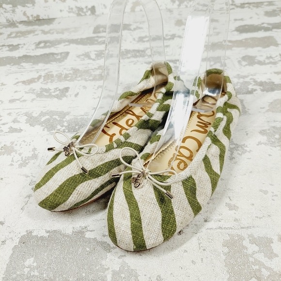 New Sam Edelman Felicia Green Zebra Linen Ballet Flats  A347 - Picture 2 of 11